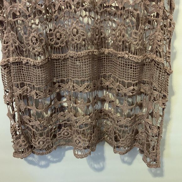 Bobeau Shirt Womens 3X Taupe Crochet Lace Sheer Tunic Cover Up Beach Boho Kimono - Picture 10 of 12